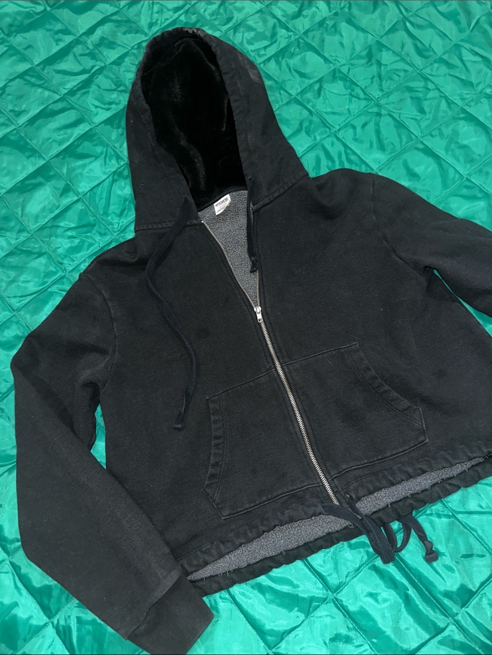 PINK Victoria's Secret Black Hooded Zip-Up Puffer Jacket